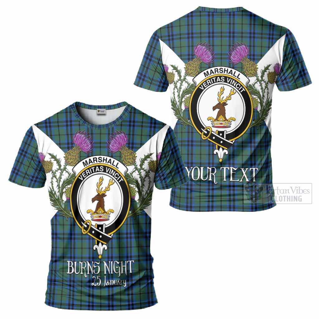 Marshall Tartan Family Crest T-Shirt Scottish Burns Night Thistle Floral