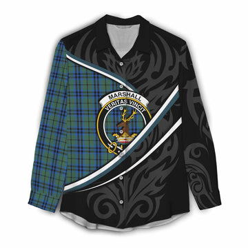 Marshall Tartan Family Crest Women Casual Shirt Celtic Scottish Thistle Floral - Tartan Vibes Clothing