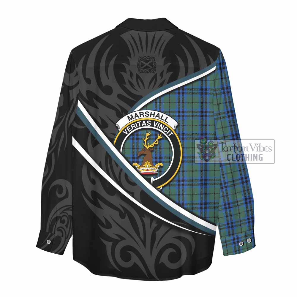 Marshall Tartan Family Crest Women Casual Shirt Celtic Scottish Thistle Floral - Tartan Vibes Clothing