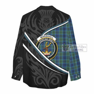 Marshall Tartan Family Crest Women Casual Shirt Celtic Scottish Thistle Floral - Tartan Vibes Clothing