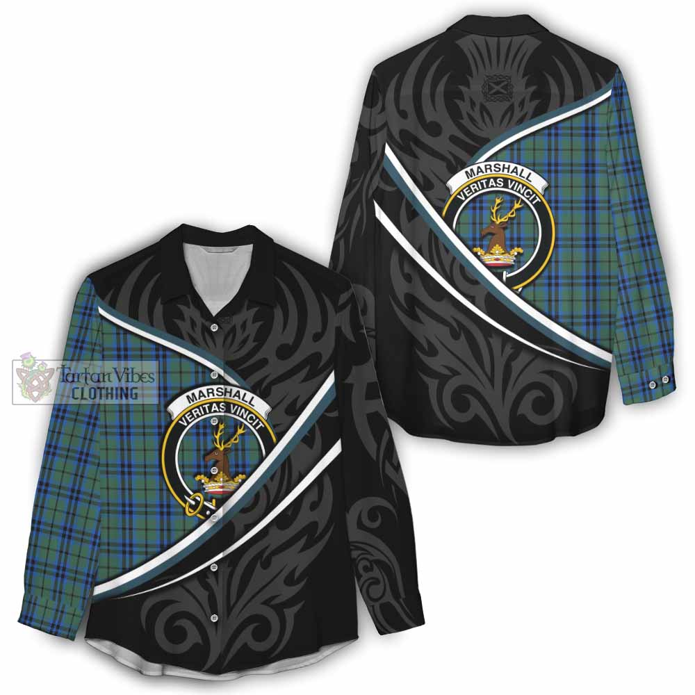 Marshall Tartan Family Crest Women Casual Shirt Celtic Scottish Thistle Floral - Tartan Vibes Clothing