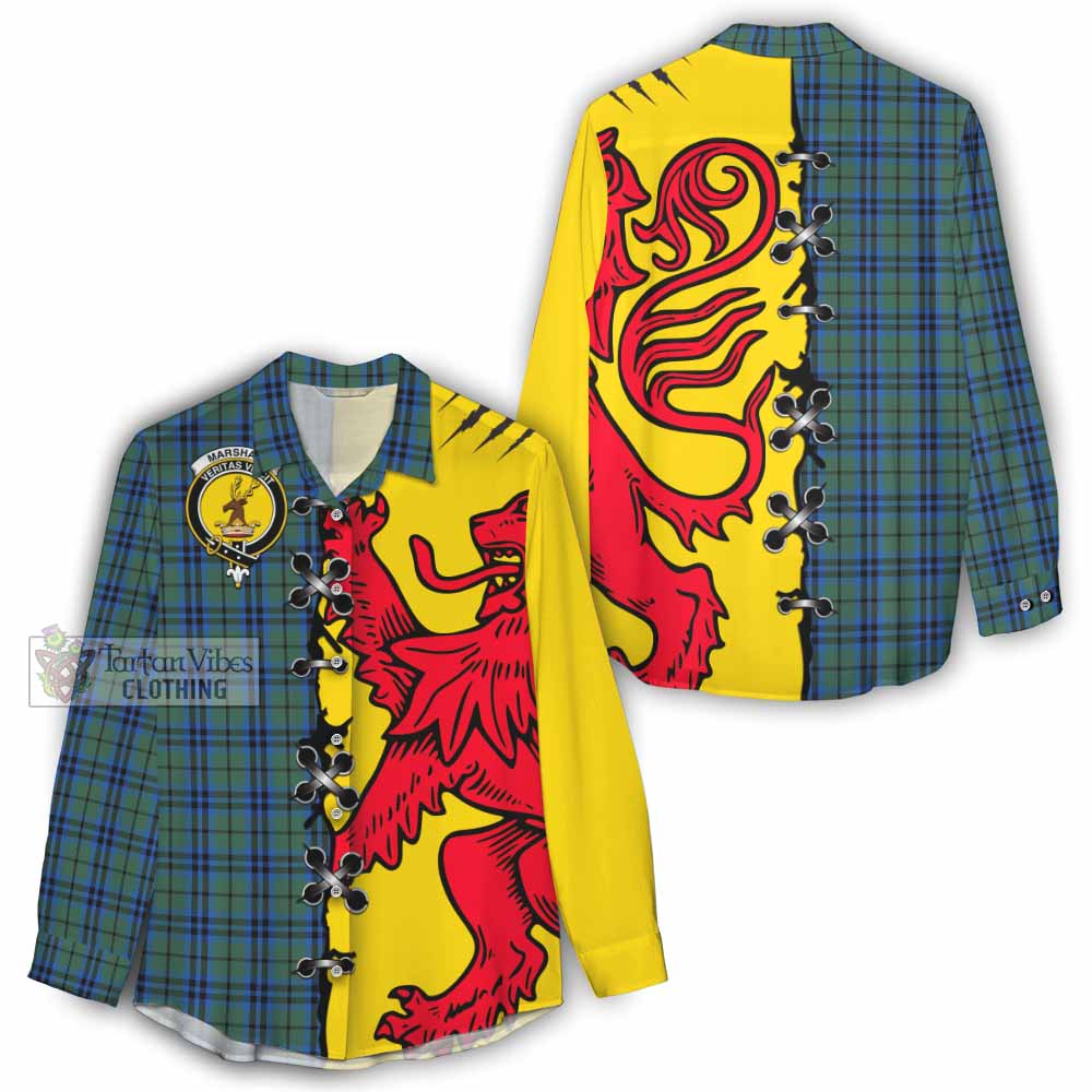 Marshall Tartan Family Crest Women Casual Shirt Lion Rampant Honor - Tartan Vibes Clothing