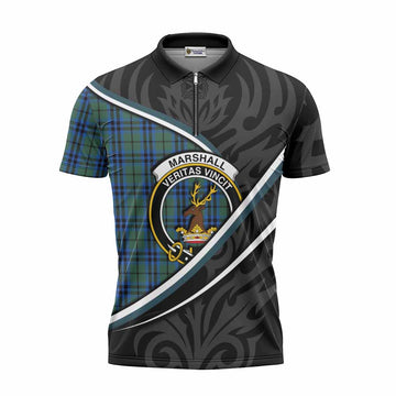 Marshall Tartan Family Crest Zipper Polo Shirt Celtic Scottish Thistle Floral - Tartan Vibes Clothing