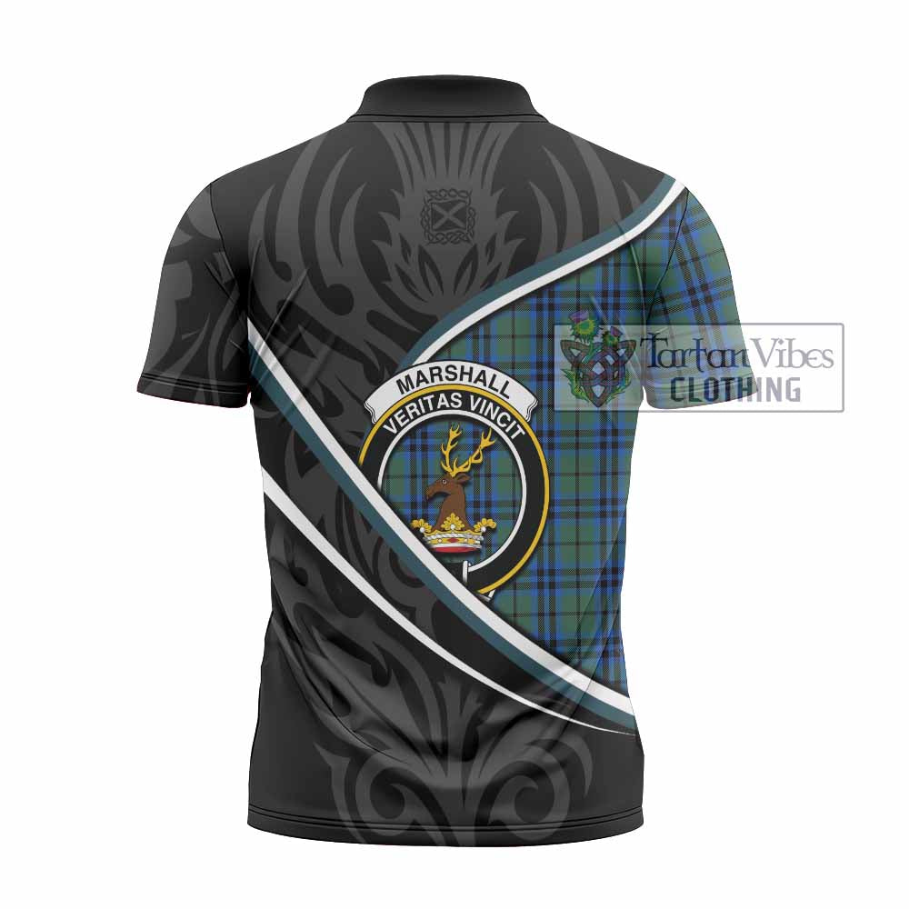 Marshall Tartan Family Crest Zipper Polo Shirt Celtic Scottish Thistle Floral - Tartan Vibes Clothing