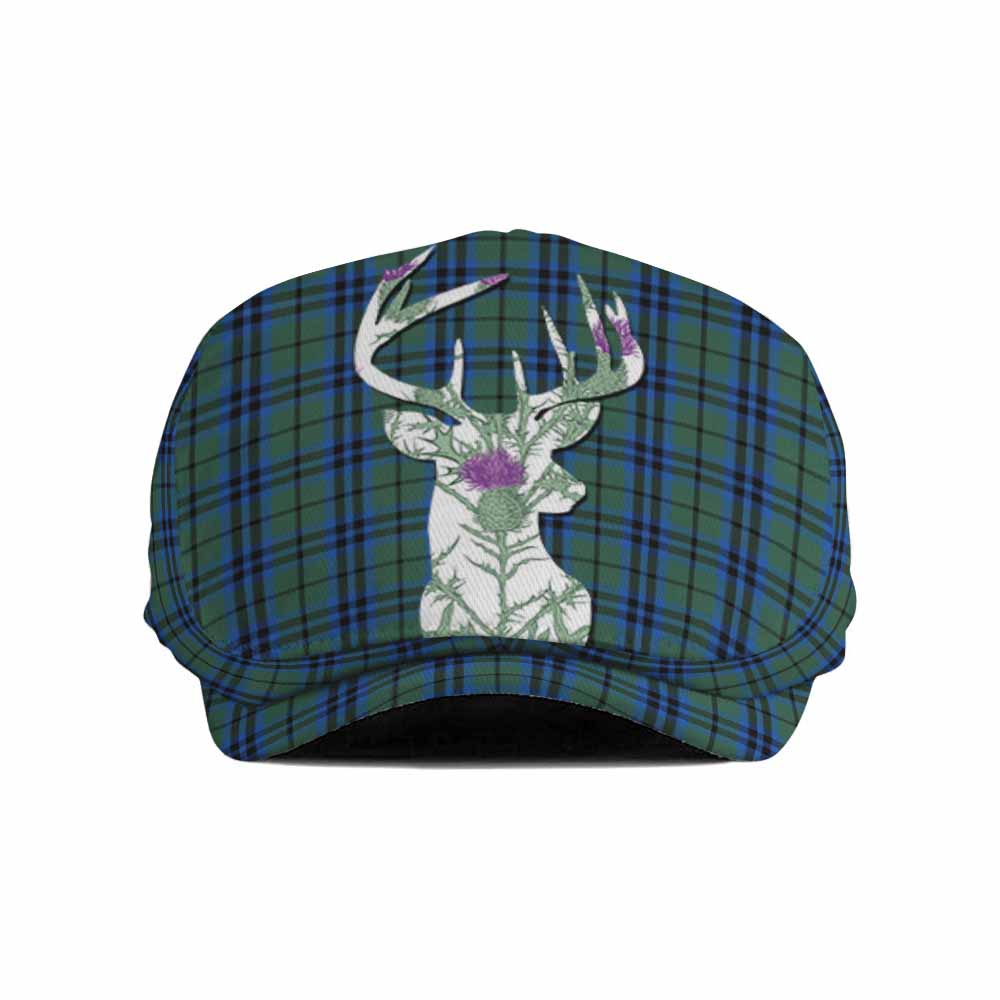Marshall Tartan Flat Cap, Jeff Cap Scottish Stag Thistle Floral Art