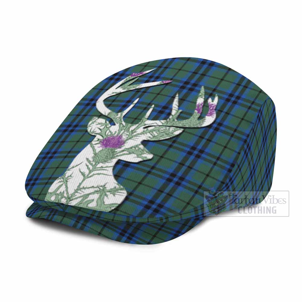 Marshall Tartan Flat Cap, Jeff Cap Scottish Stag Thistle Floral Art
