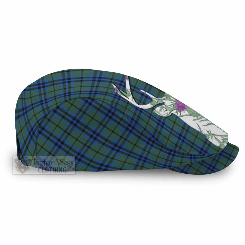 Marshall Tartan Flat Cap, Jeff Cap Scottish Stag Thistle Floral Art