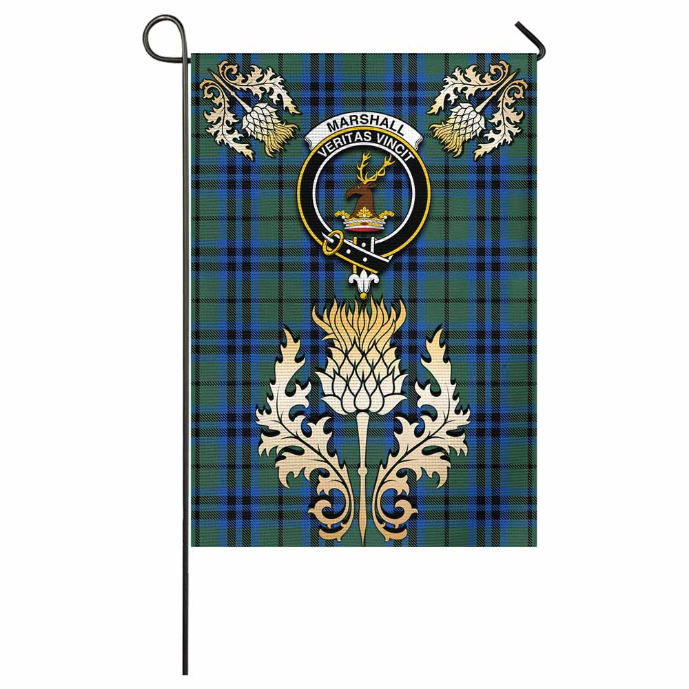 Marshall Tartan Garden Flag with Golden Regal Scottish Thistle Emblem - Tartan Vibes Clothing