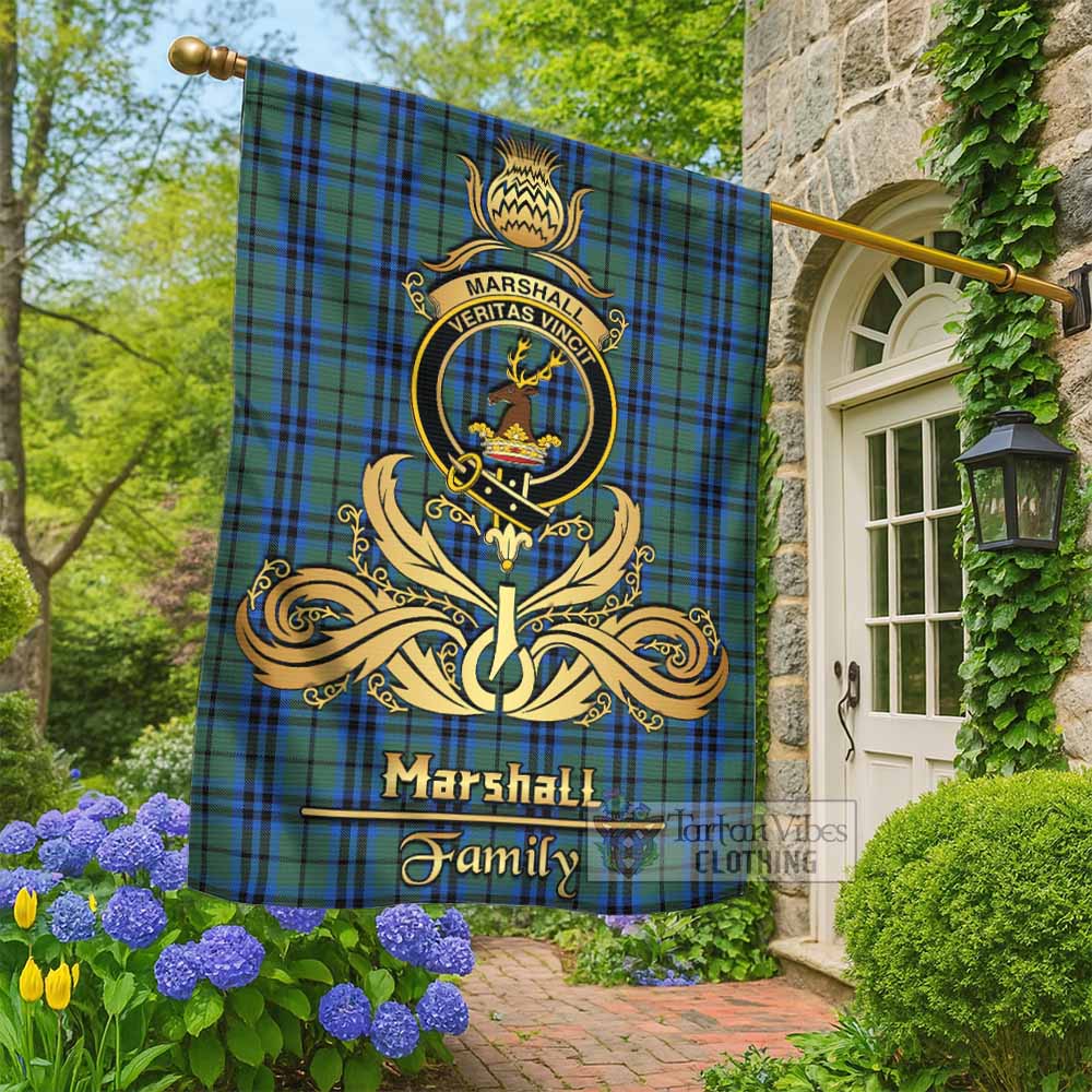 Marshall Tartan Garden Flag with Highland Thistle Cherish Family Crest Style - Tartan Vibes Clothing