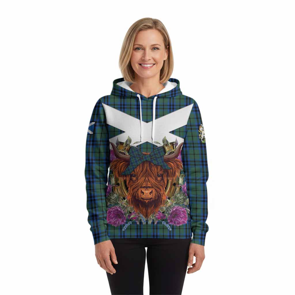 Marshall Tartan Hoodie Scottish Thistle Heilan Coo
