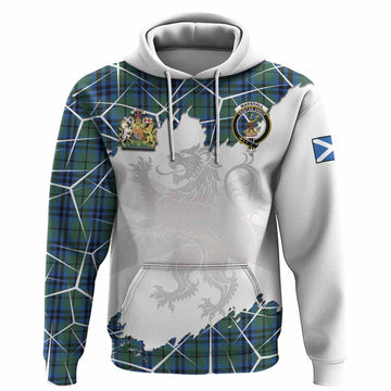 Marshall Tartan Hoodie with Family Crest and Lion Rampant Grunge Style