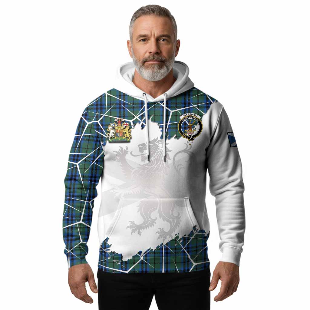 Marshall Tartan Hoodie with Family Crest and Lion Rampant Grunge Style