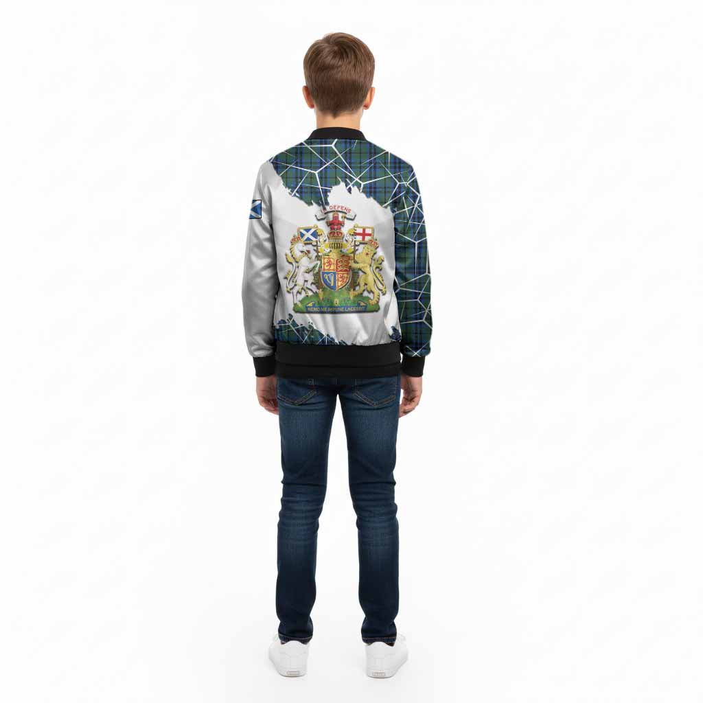 Marshall Tartan Kid Bomber Jacket with Family Crest and Lion Rampant Grunge Style