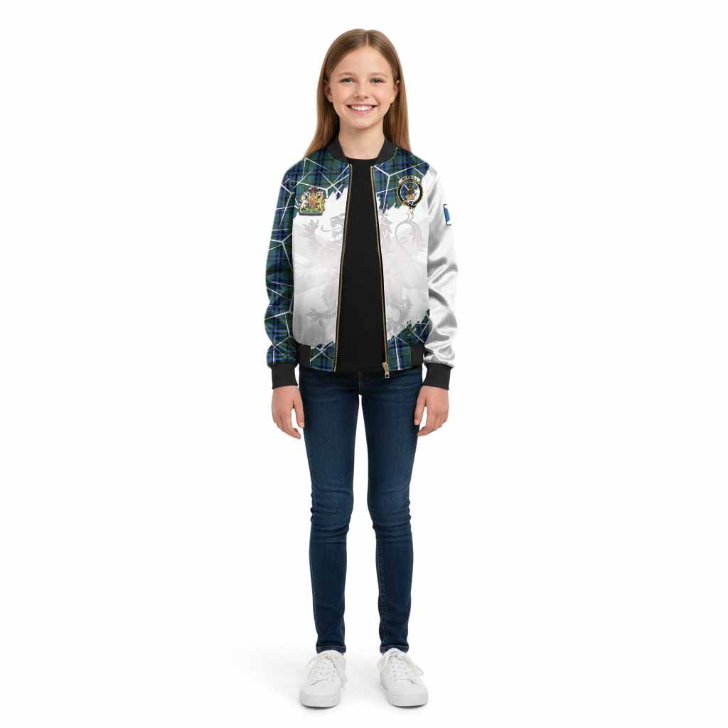 Marshall Tartan Kid Bomber Jacket with Family Crest and Lion Rampant Grunge Style