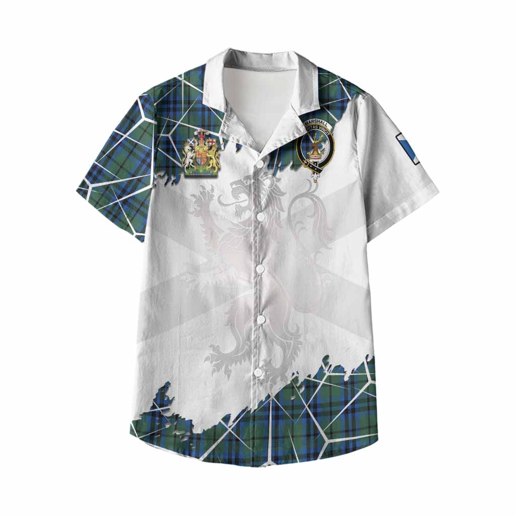 Marshall Tartan Kid Hawaiian Shirt with Family Crest and Lion Rampant Grunge Style
