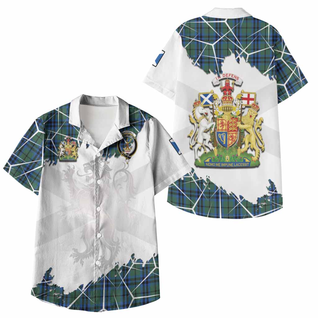 Marshall Tartan Kid Hawaiian Shirt with Family Crest and Lion Rampant Grunge Style