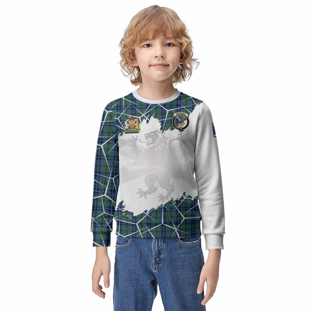 Marshall Tartan Kid Knitted Sweatshirt with Family Crest and Lion Rampant Grunge Style