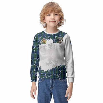 Marshall Tartan Kid Knitted Sweatshirt with Family Crest and Lion Rampant Grunge Style