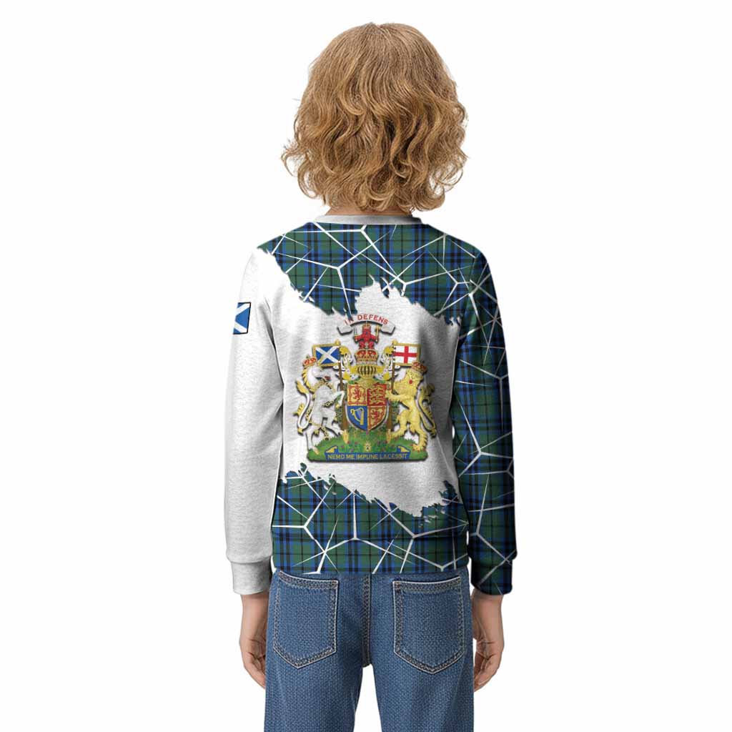 Marshall Tartan Kid Knitted Sweatshirt with Family Crest and Lion Rampant Grunge Style