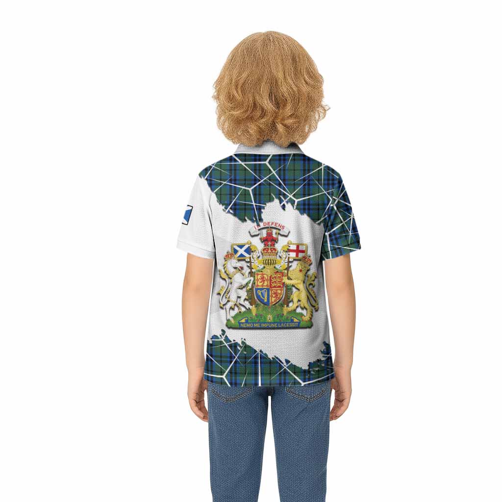 Marshall Tartan Kid Polo Shirt with Family Crest and Lion Rampant Grunge Style