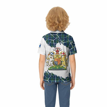 Marshall Tartan Kid Polo Shirt with Family Crest and Lion Rampant Grunge Style