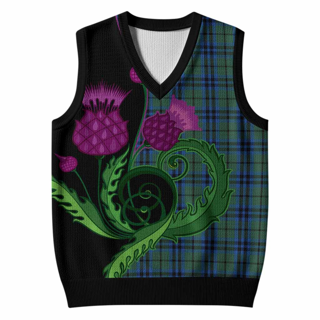 Marshall Tartan Knitted V-Neck Vest Traditional Scottish Thistle
