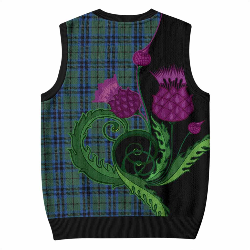 Marshall Tartan Knitted V-Neck Vest Traditional Scottish Thistle