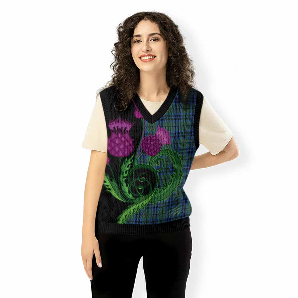 Marshall Tartan Knitted V-Neck Vest Traditional Scottish Thistle