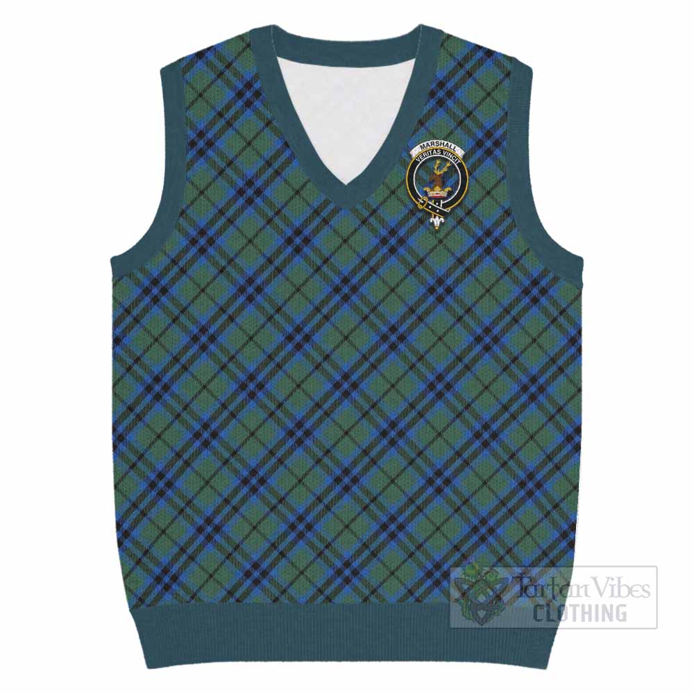 Marshall Tartan Knitted V-Neck Vest with Family Crest Cross Style
