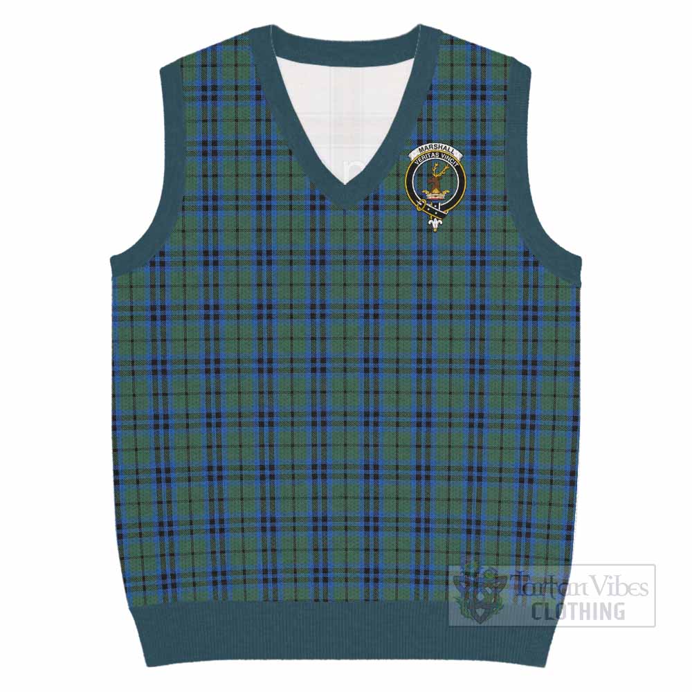 Marshall Tartan Knitted V-Neck Vest with Family Crest - Tartan Vibes Clothing