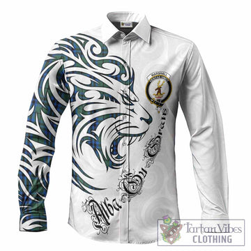 Marshall Tartan Lion Roar Long Sleeve Button Shirts Alba Gu Brath with Celtic Motifs