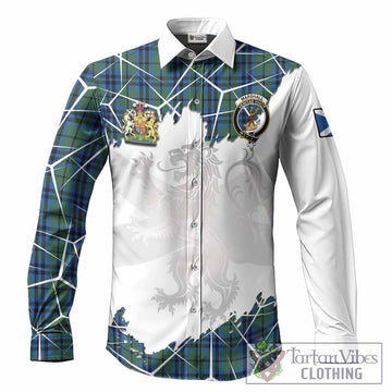 Marshall Tartan Long Sleeve Button Shirts with Family Crest and Lion Rampant Grunge Style