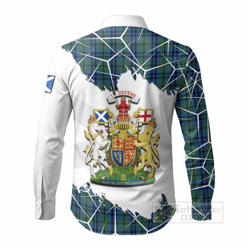 Marshall Tartan Long Sleeve Button Shirts with Family Crest and Lion Rampant Grunge Style