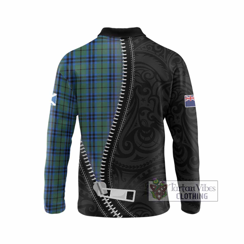 Marshall Tartan Long Sleeve Polo Shirt New Zealand Pattern Unique Zipper Stylized