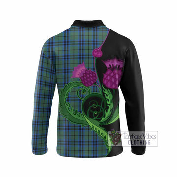Marshall Tartan Long Sleeve Polo Shirt Traditional Scottish Thistle