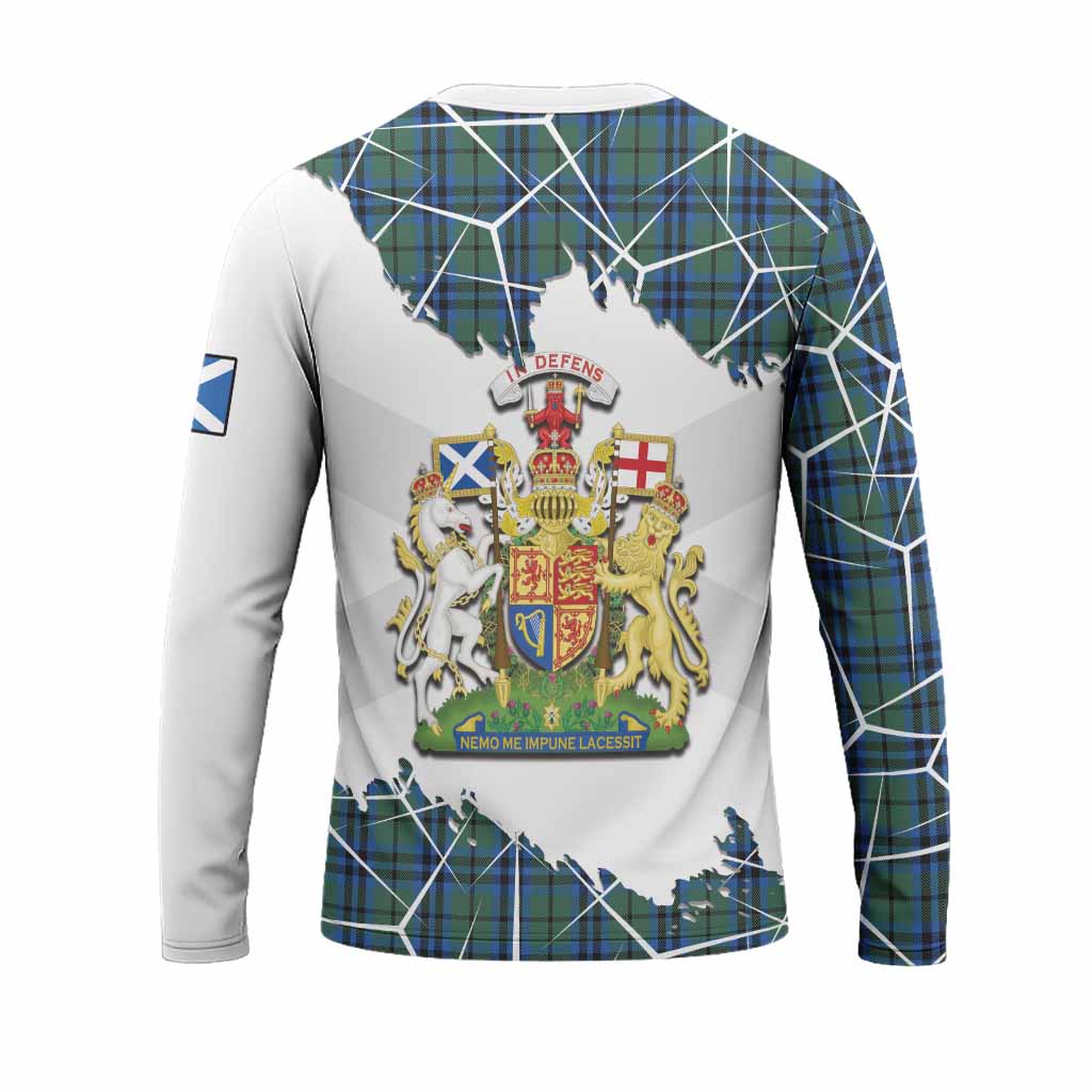 Marshall Tartan Long Sleeve T-Shirt with Family Crest and Lion Rampant Grunge Style
