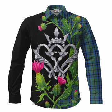 Marshall Tartan Luckenbooth Long Sleeve Button Shirts Silver Heart Crown Thistle Floral Men's Shirt S - Tartan Vibes Clothing