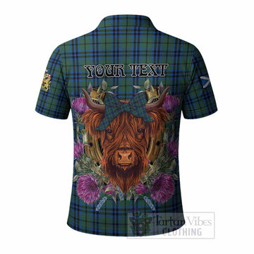 Marshall Tartan Polo Shirt Scottish Thistle Heilan Coo