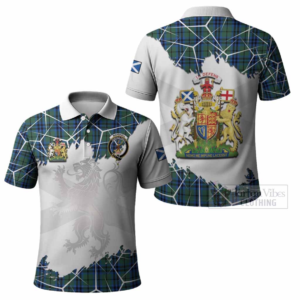 Marshall Tartan Polo Shirt with Family Crest and Lion Rampant Grunge Style
