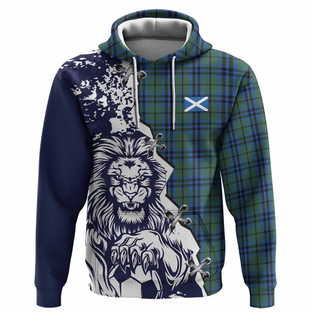 Marshall Tartan Scottish Hoodie Angry Lion With Soccer Ball Style