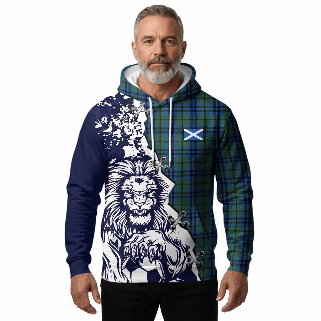 Marshall Tartan Scottish Hoodie Angry Lion With Soccer Ball Style