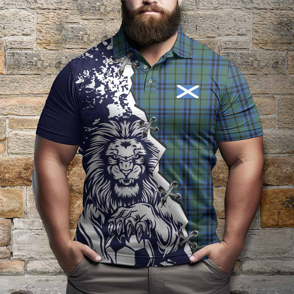 Marshall Tartan Scottish Polo Shirt Angry Lion With Soccer Ball Style