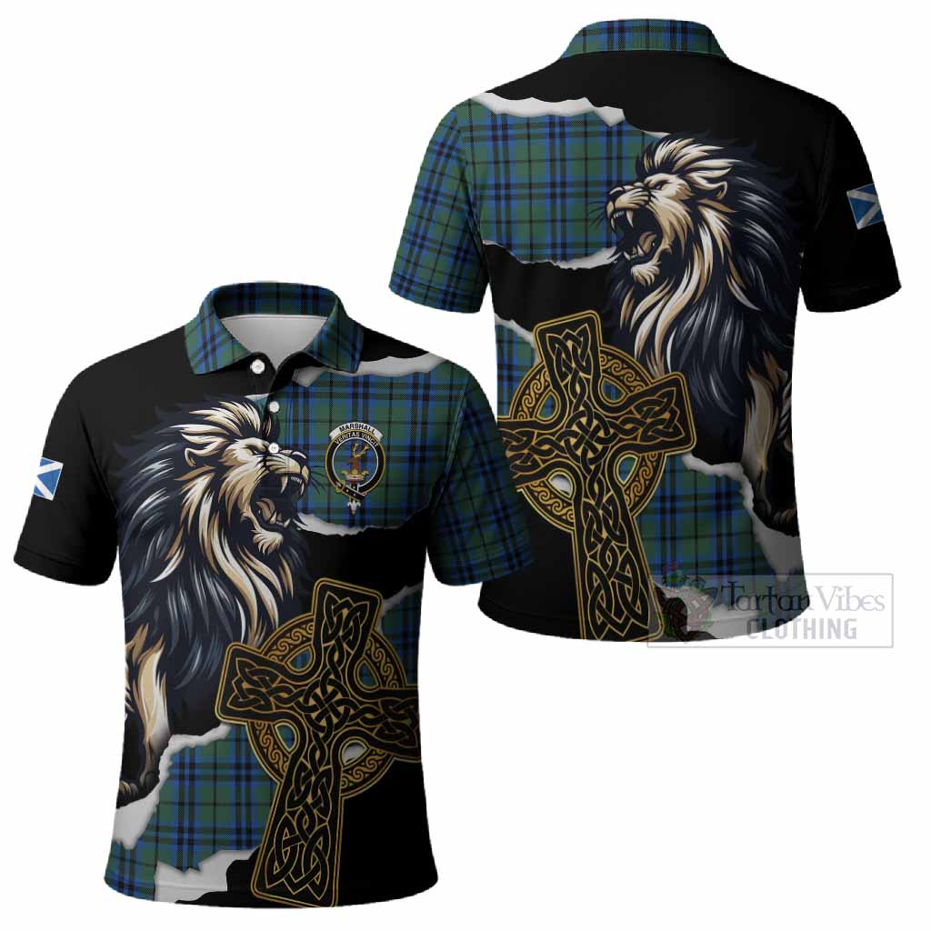 Marshall Tartan Scottish Polo Shirt Lion Celtic Heritage