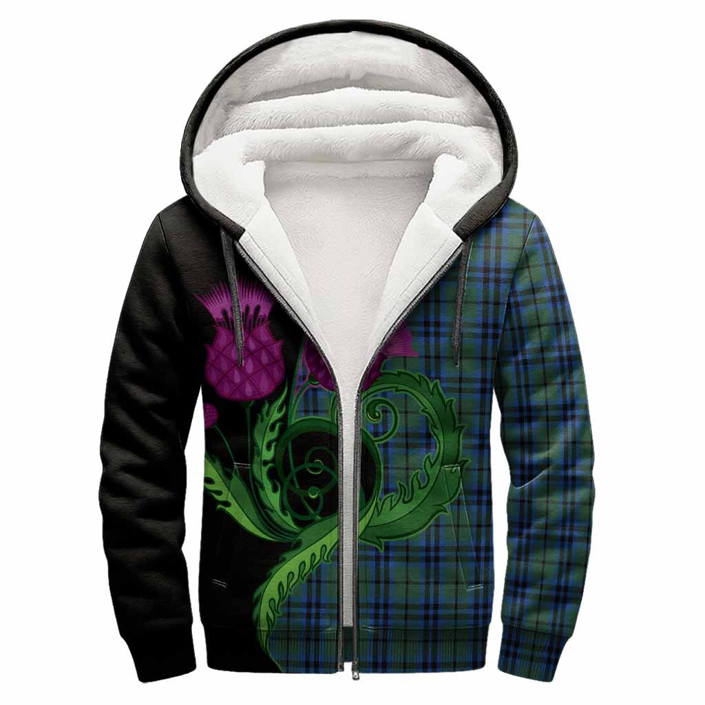 Marshall Tartan Sherpa Hoodie Traditional Scottish Thistle
