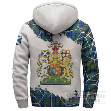 Marshall Tartan Sherpa Hoodie with Family Crest and Lion Rampant Grunge Style