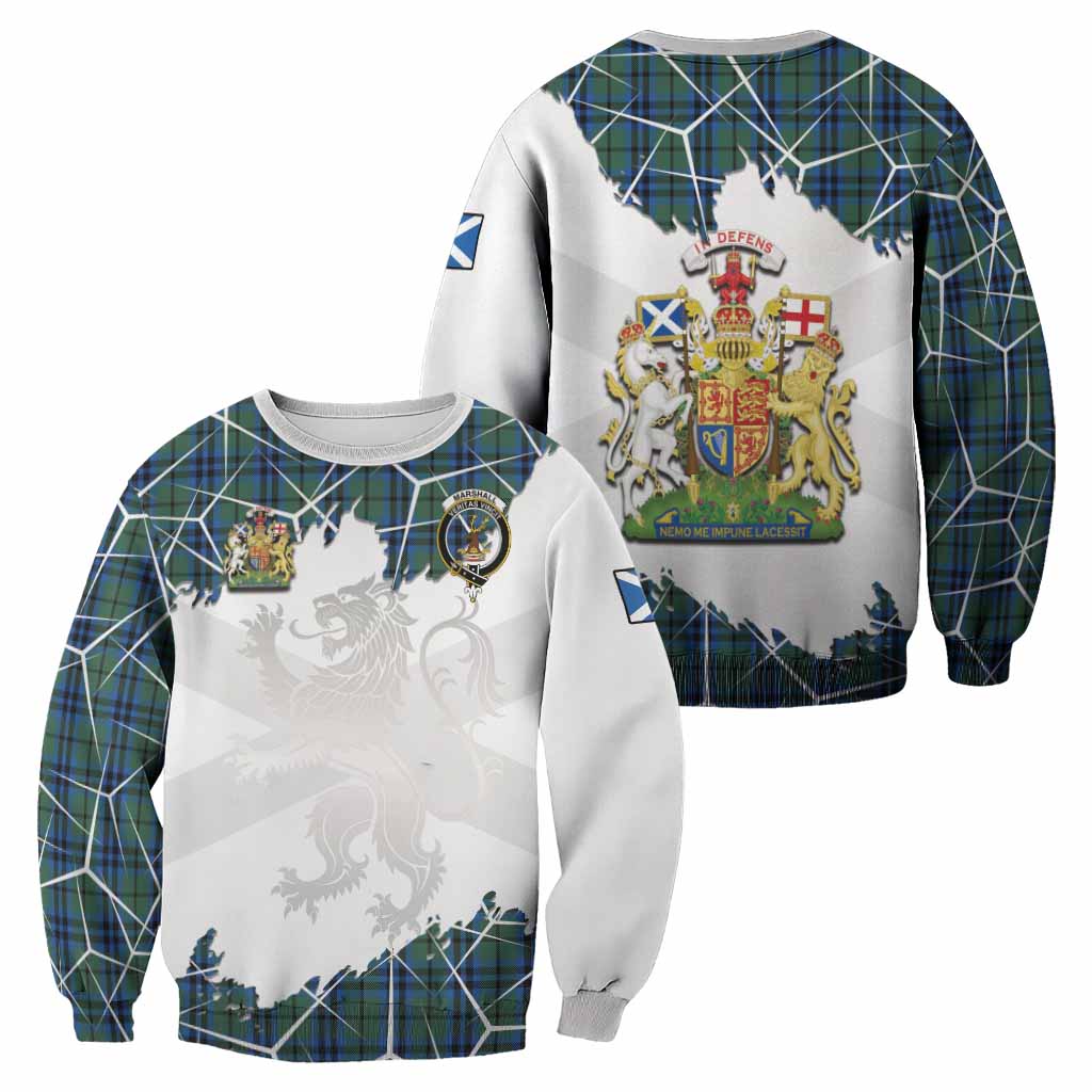 Marshall Tartan Sweatshirt with Family Crest and Lion Rampant Grunge Style