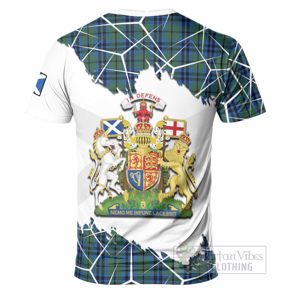 Marshall Tartan T-Shirt with Family Crest and Lion Rampant Grunge Style
