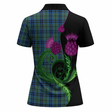 Marshall Tartan Women Polo Shirt Traditional Scottish Thistle