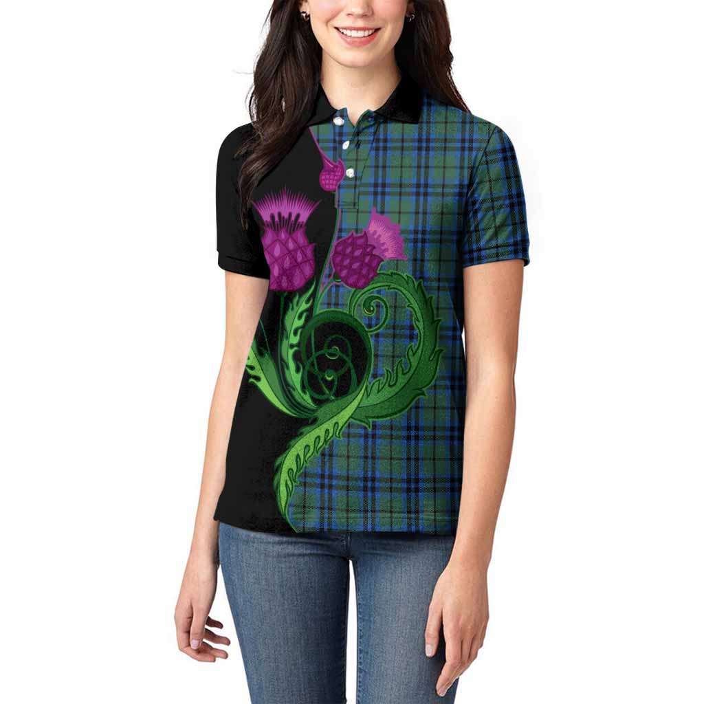 Marshall Tartan Women Polo Shirt Traditional Scottish Thistle