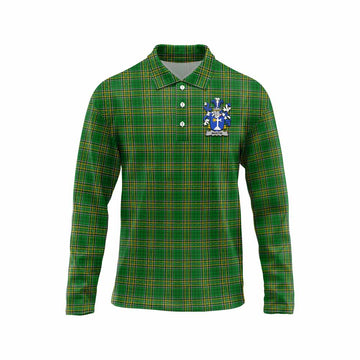 Tartan Vibes Clothing Martin Irish Clan Tartan Long Sleeve Polo Shirt with Coat of Arms